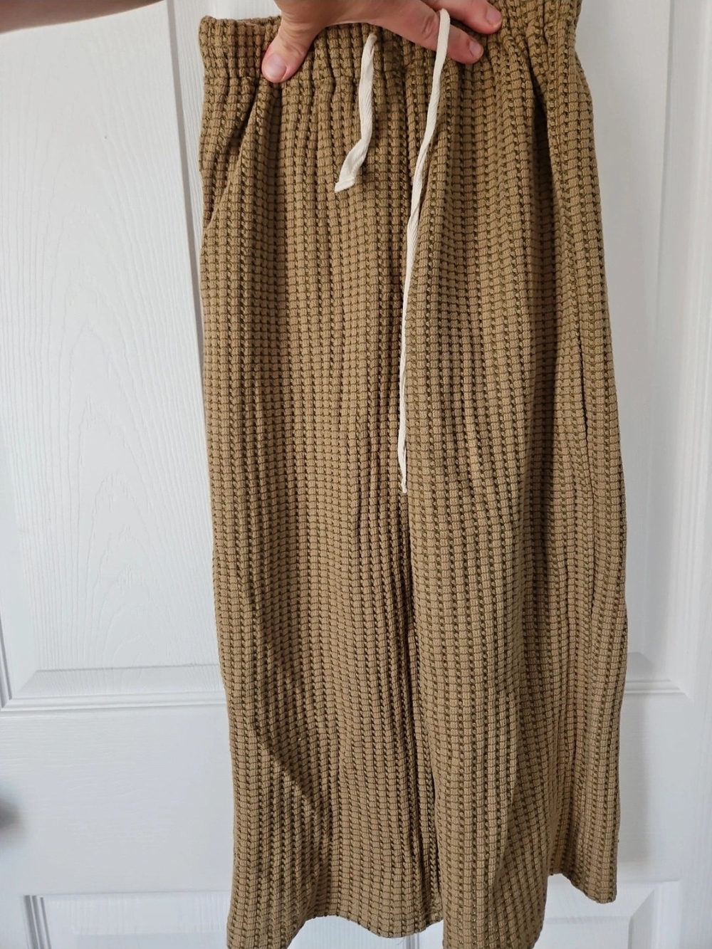 Kids Waffle Knit Drawstring Joggers - Tan Khaki